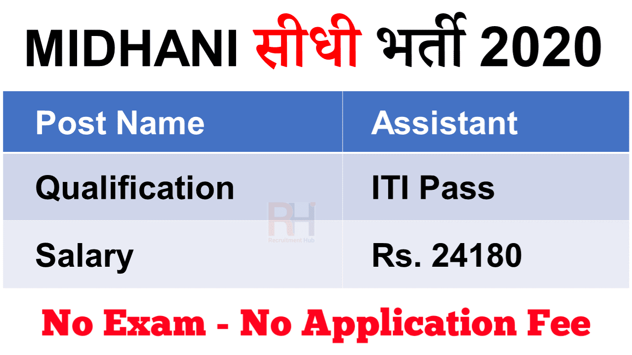 Midhani Assistant Recruitment 2020