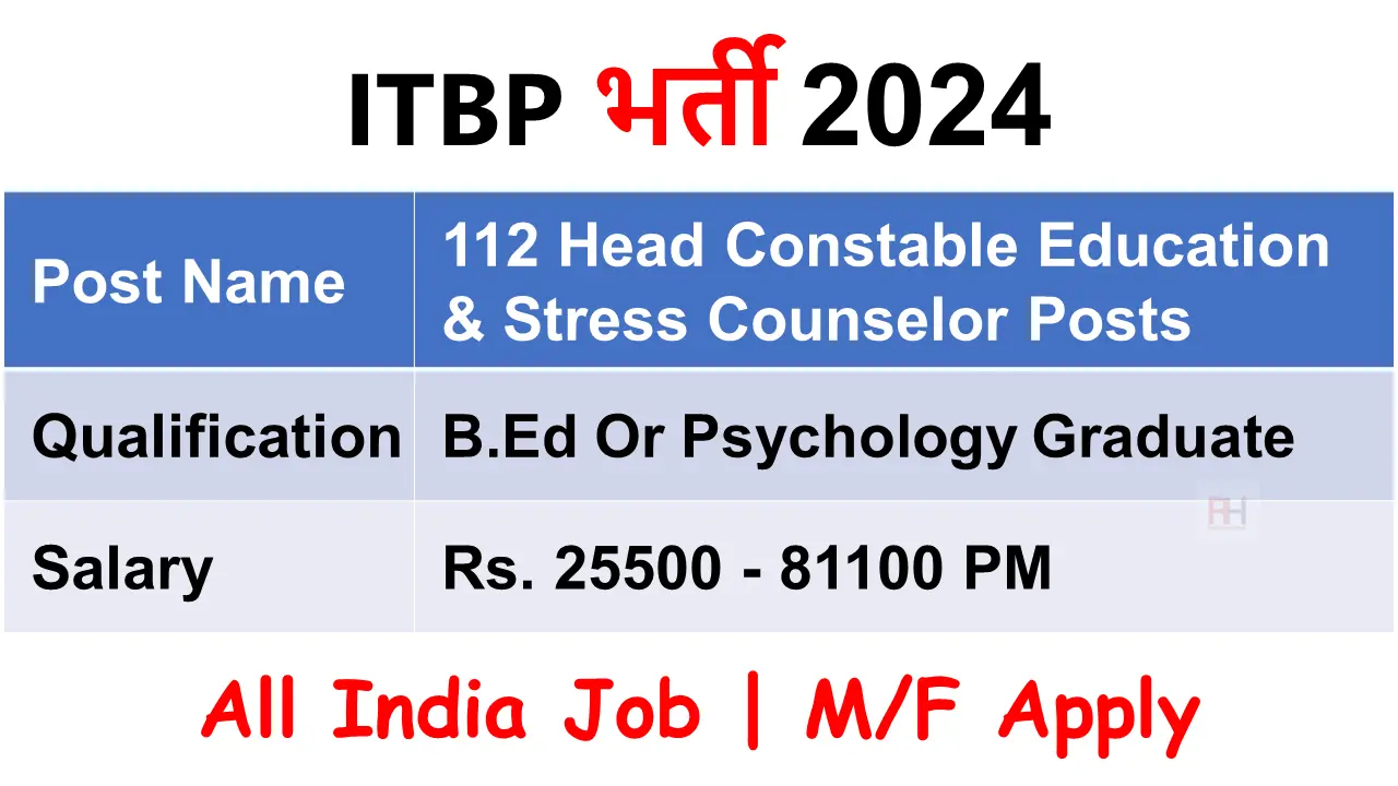 ITBP HC Education and Stress Counselor Recruitment 2024