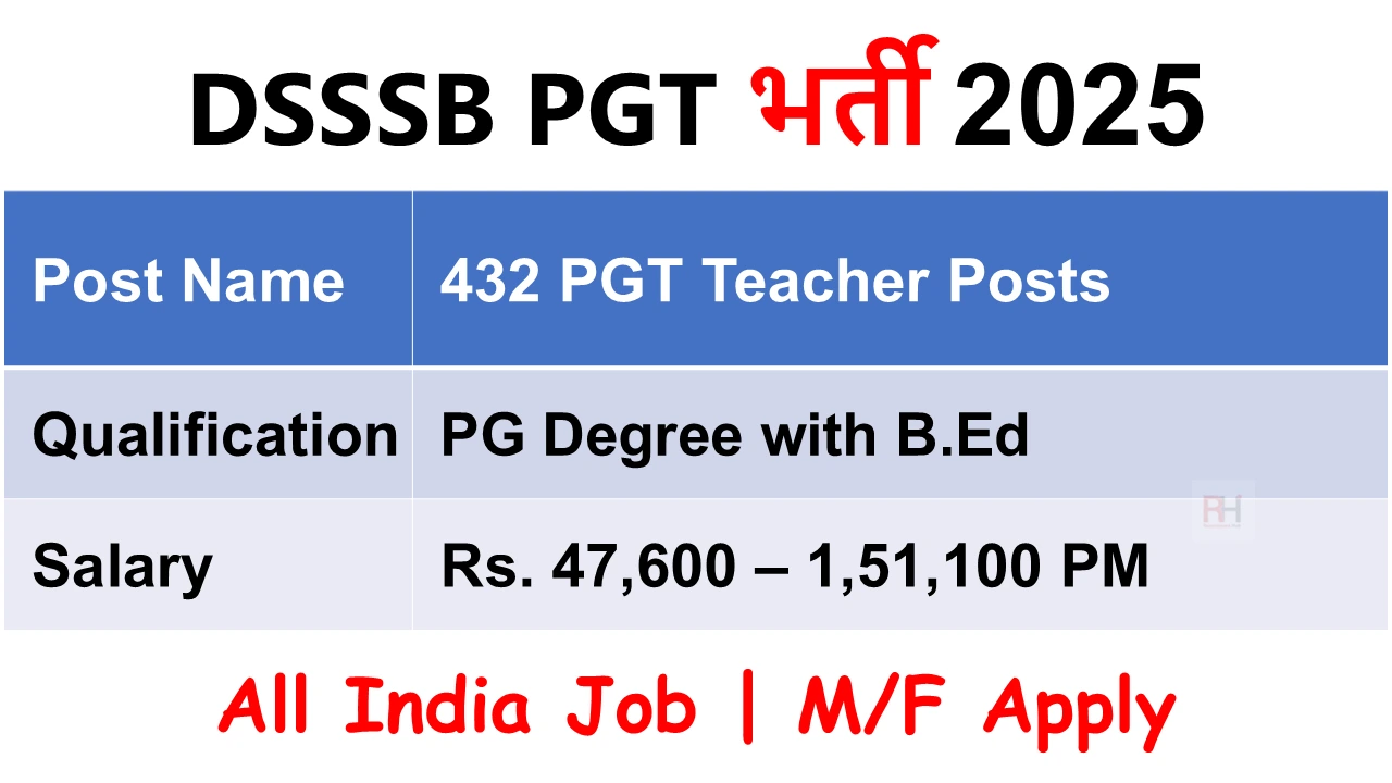 DSSSB PGT Teacher Recruitment 2025