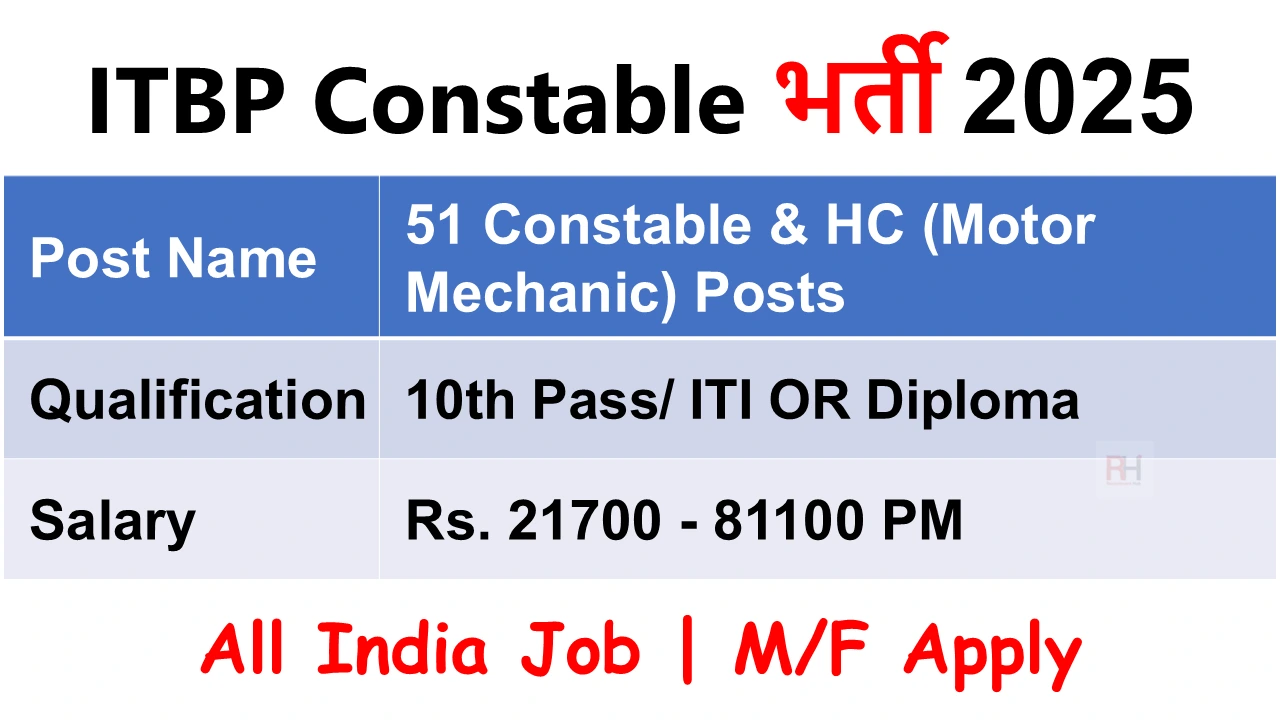 ITBP Motor Mechanic Recruitment 2025