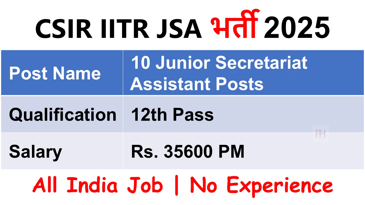 CSIR IITR JSA Recruitment 2025