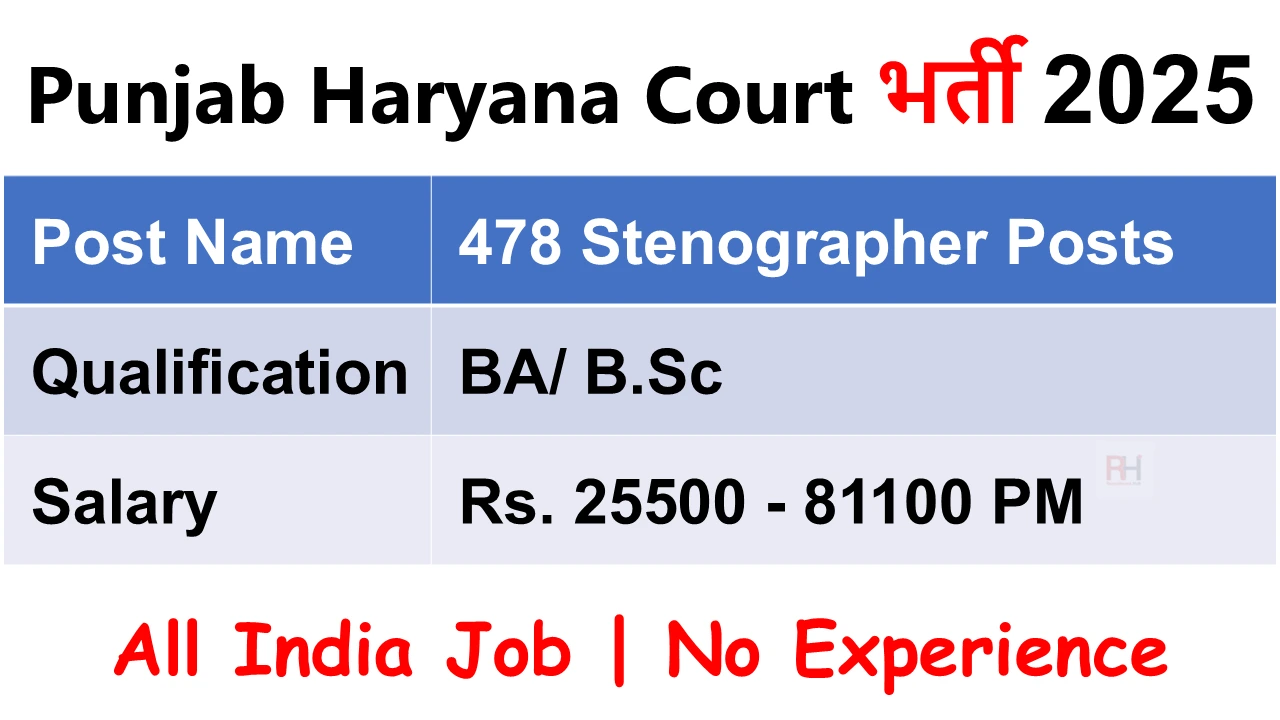 Punjab Haryana Court Stenographer Recruitment 2025